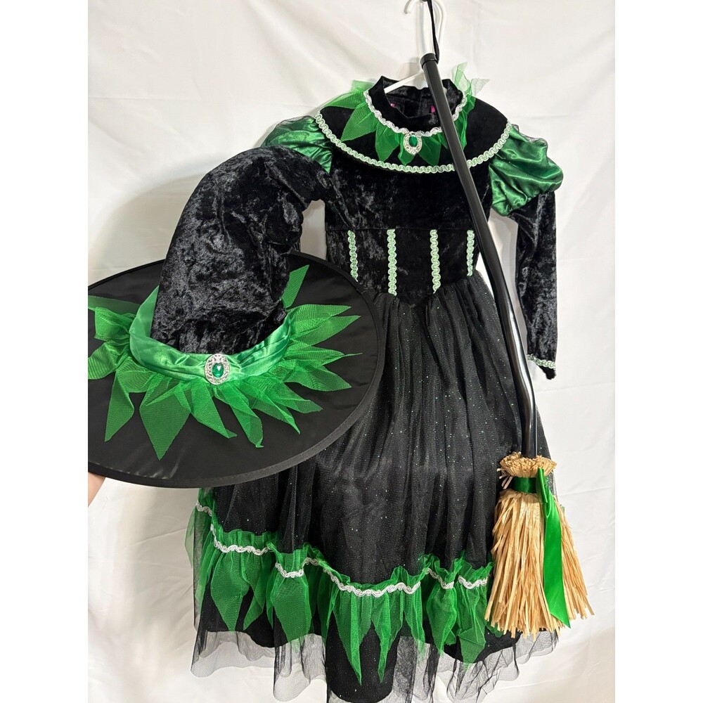 Youth Girls WHAT A CHARACTER Witch Costume (Dress, Hat, Broom) - Size XS (4)